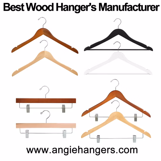 Top Grade Wooden Clothes Hangers (Solid wood) with Trousers Bar/Metal Clips in Natural/Dark/Black/White Color for Shirts/Coats/Suits/Other Luxury Garments