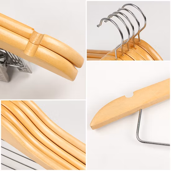 Top Grade Wooden Clothes Hangers (Solid wood) with Trousers Bar/Metal Clips in Natural/Dark/Black/White Color for Shirts/Coats/Suits/Other Luxury Garments