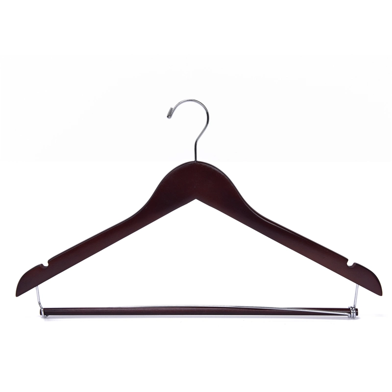 Custom Colored Wooden Clothes Hanger Wholesale Wood Trousers Hanger with Adjustable Bar