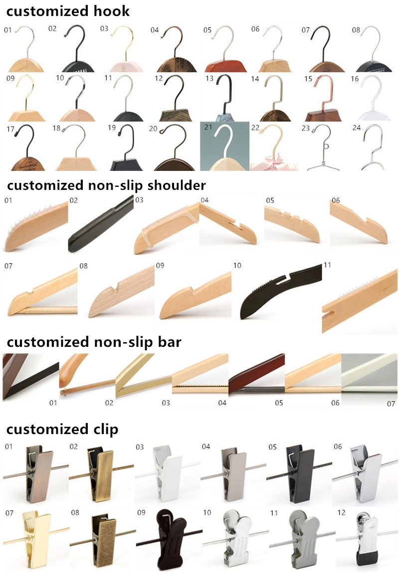 Custom Colored Wooden Clothes Hanger Wholesale Wood Trousers Hanger with Adjustable Bar